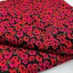 Kırmızı Çiçek Desenli Viskon Kumaş